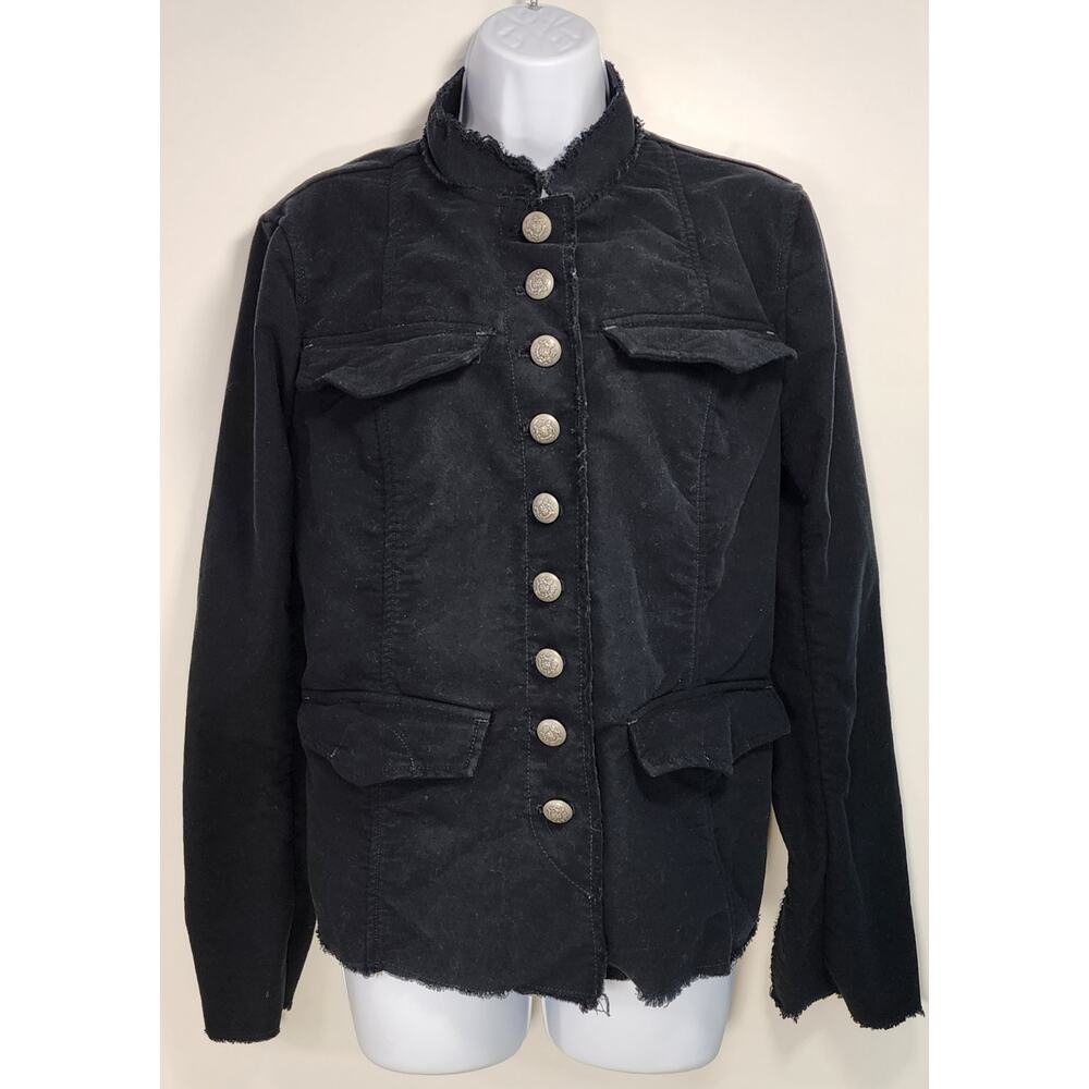 Free People Women's Military‎ Jacket Distressed Black Button Front Grunge Y2K M